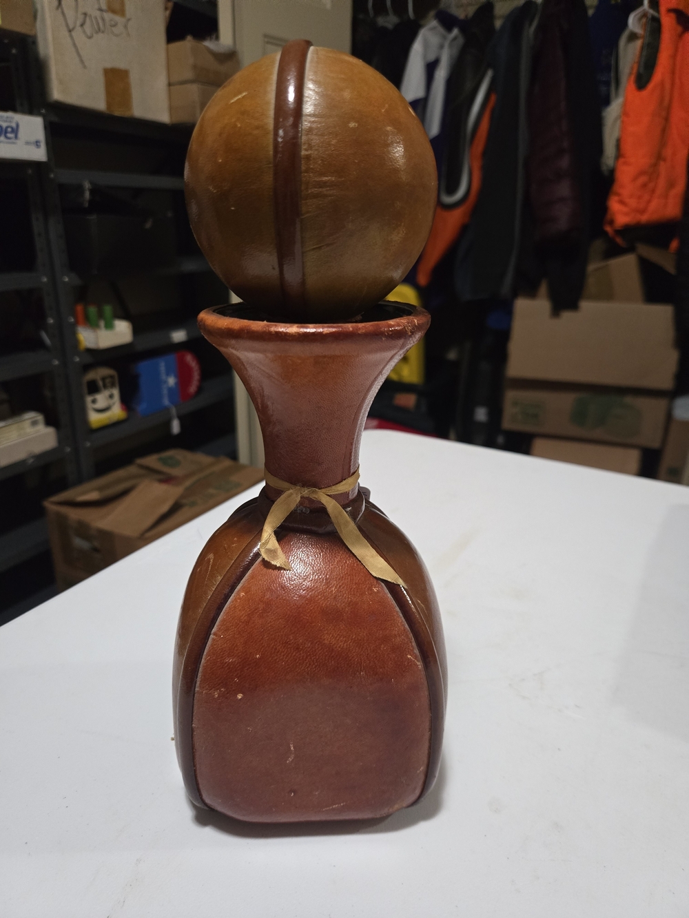 Leather Accent Decorative Vase in Brown